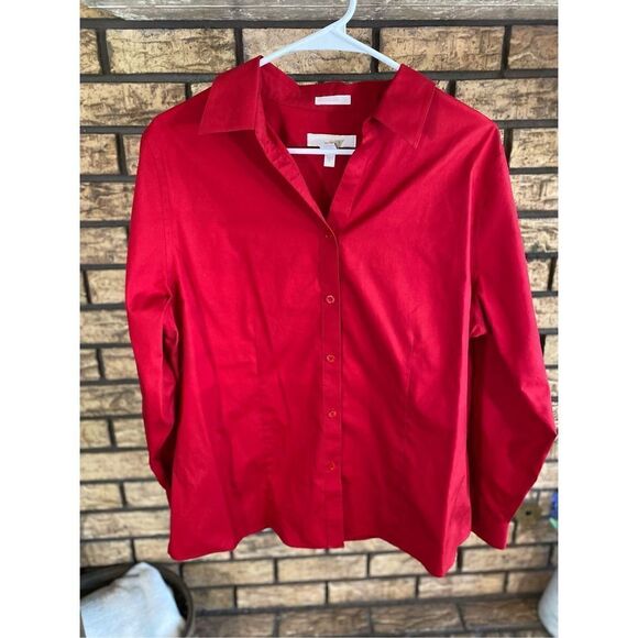 Chicos Women’s Red Long Sleeve Button Down‎ - Picture 1 of 6